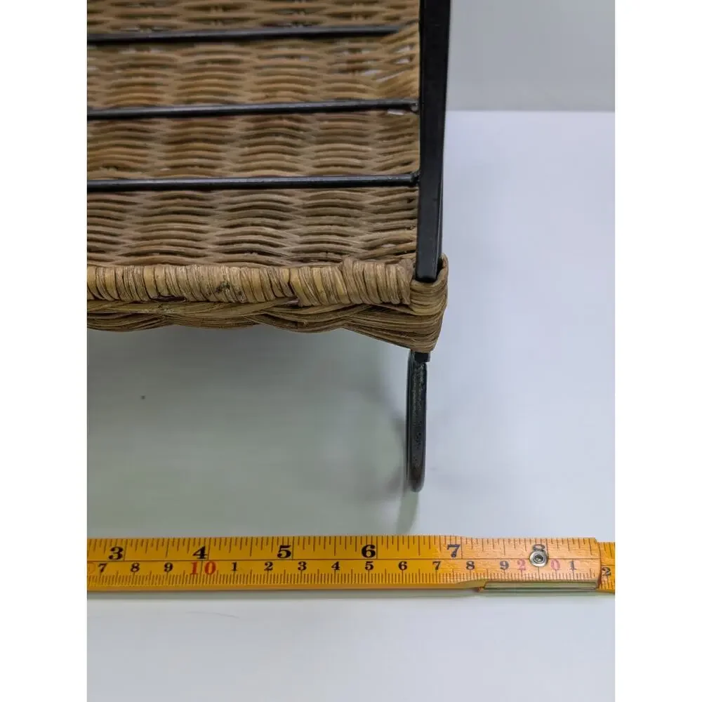 6 Bottle Wine Rack Black Metal Wicker Rattan Countertop Decorative Holder